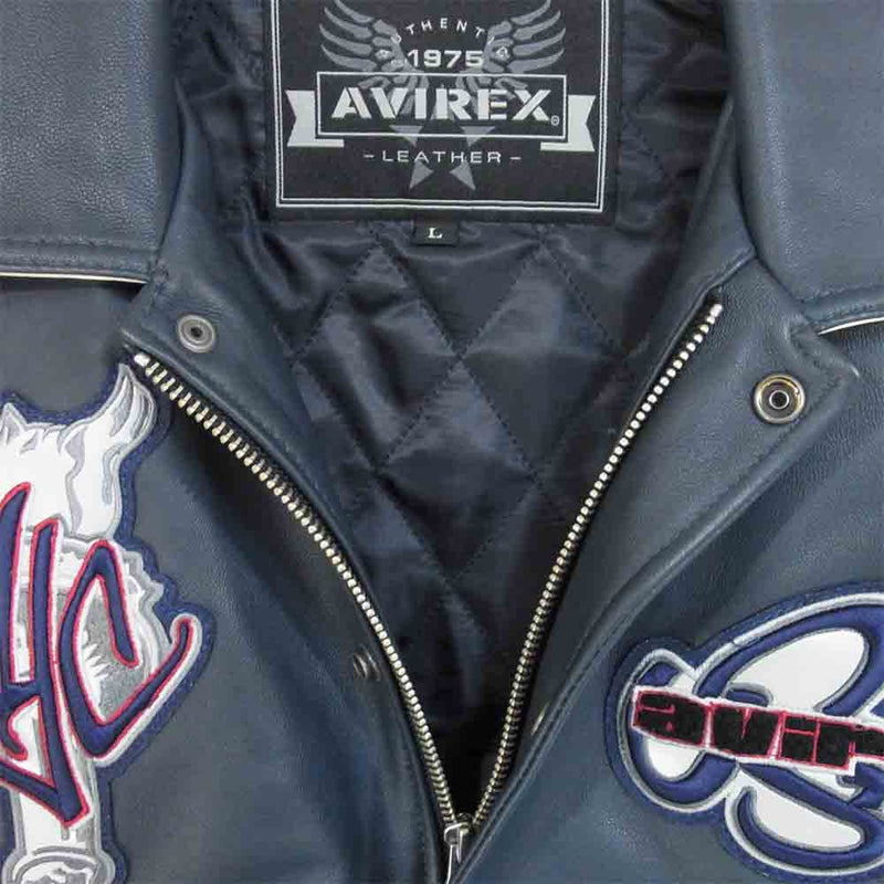 AVIREX アヴィレックス ?6161086 NEW YORK  LEATHER JACKET ニューヨーク ラムレザー ネイビー系 L【中古】