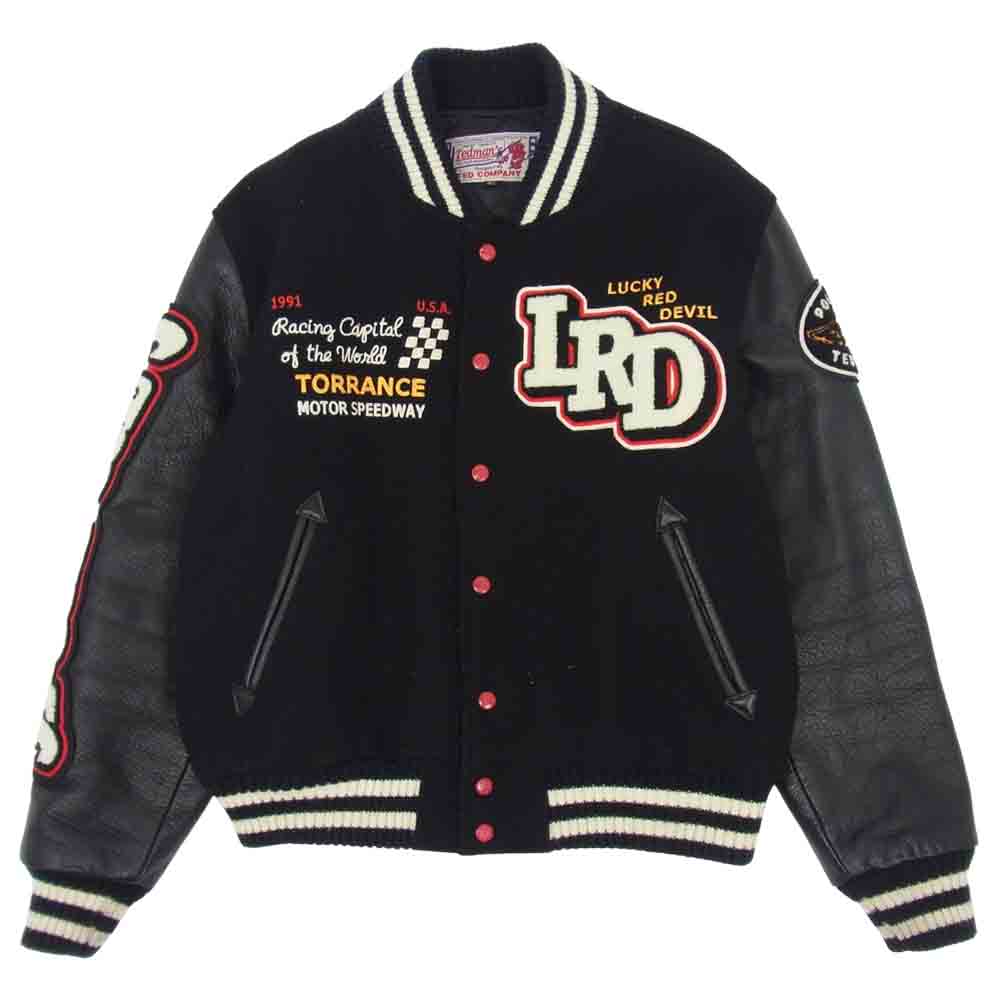 テッドマン TDJ-11000 TORRANCE MOTOR SPEEDWAY シリアル入り 袖革 スタジアムジャンバー スタジャン ブラック系 42【中古】