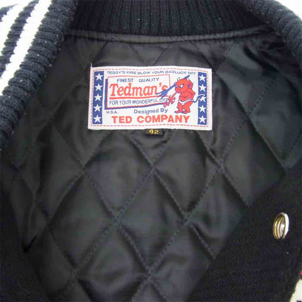 テッドマン TDJ-11000 TORRANCE MOTOR SPEEDWAY シリアル入り 袖革 スタジアムジャンバー スタジャン ブラック系 42【中古】