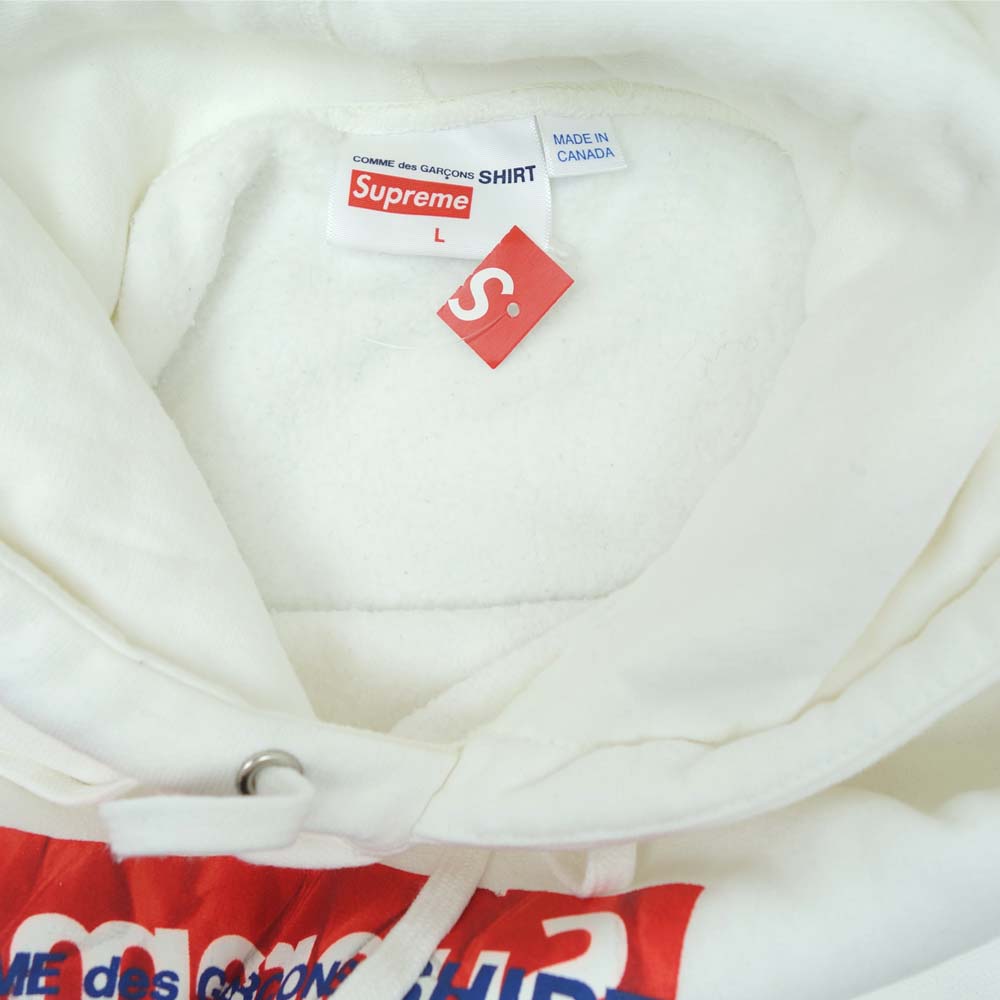 Supreme シュプリーム ×COMME des GARCONS SHIRTコムデギャルソン シャツ 17SS Box Logo Hooded Sweatshirt ボックス ロゴ プルオーバー パーカー ホワイト系 L【中古】