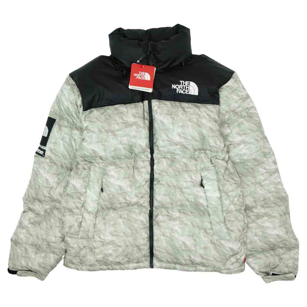 Supreme シュプリーム × THE NORTH FACE ノースフェイス 国内正規 19AW Paper Print Nuptse Jacket ペーパー プリント 紙 ヌプシ ダウン ジャケット ホワイトペーパープリント M【美品】【中古】