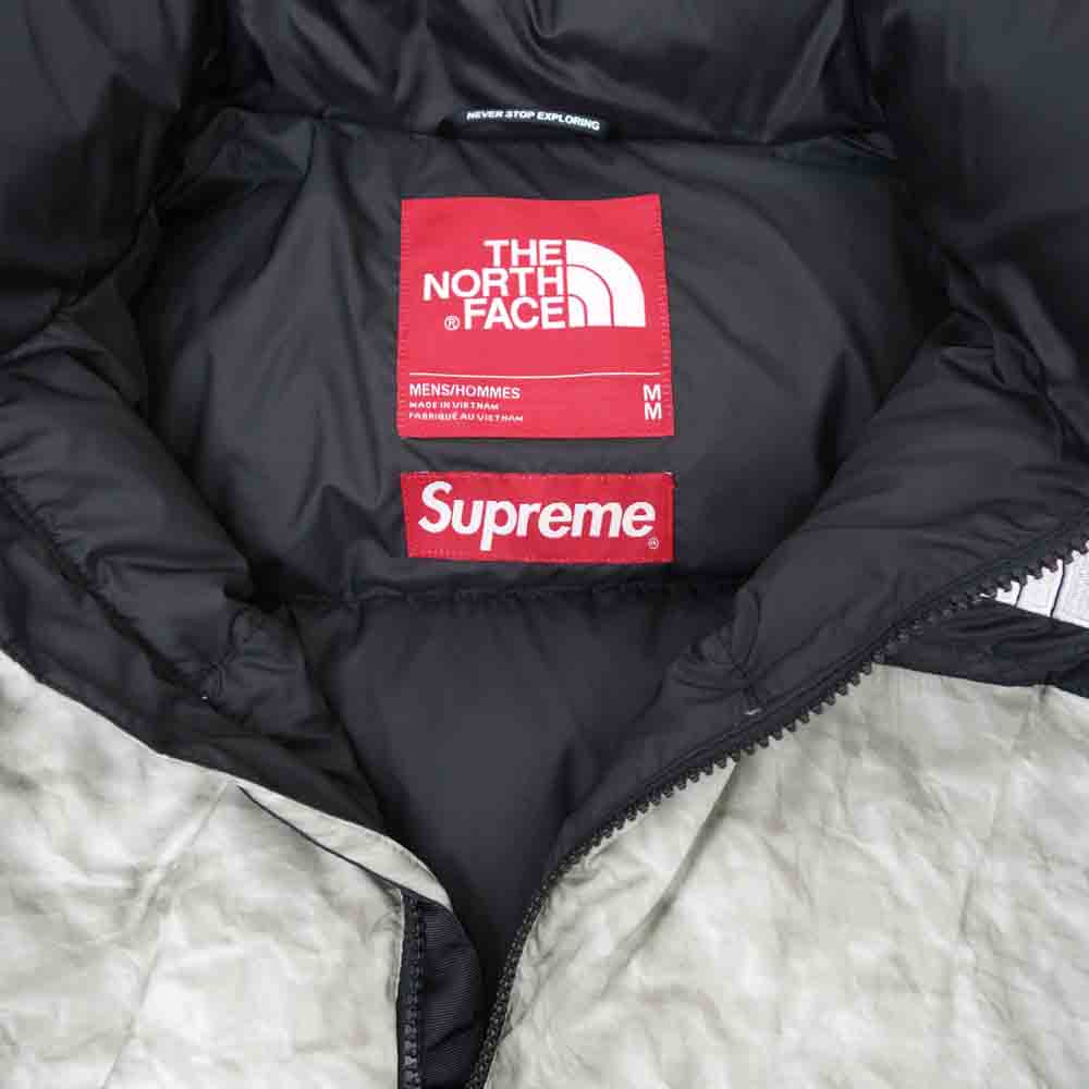 Supreme シュプリーム × THE NORTH FACE ノースフェイス 国内正規 19AW Paper Print Nuptse Jacket ペーパー プリント 紙 ヌプシ ダウン ジャケット ホワイトペーパープリント M【美品】【中古】