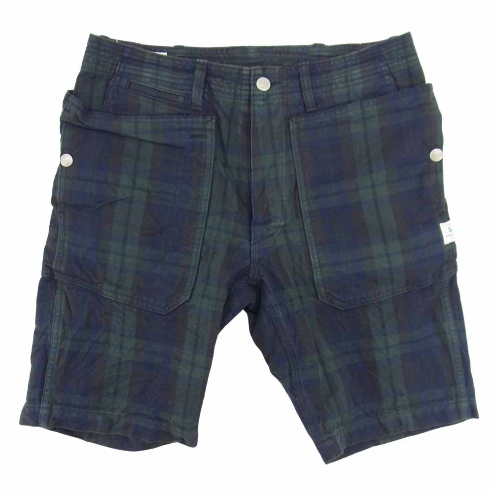 SASAFRAS ササフラス FALL LEAF SPRAYE PANTS 1/2 フォールリーフス?プレイヤーパンツ 1/2 ショーツ チェック ネイビー系 S【中古】