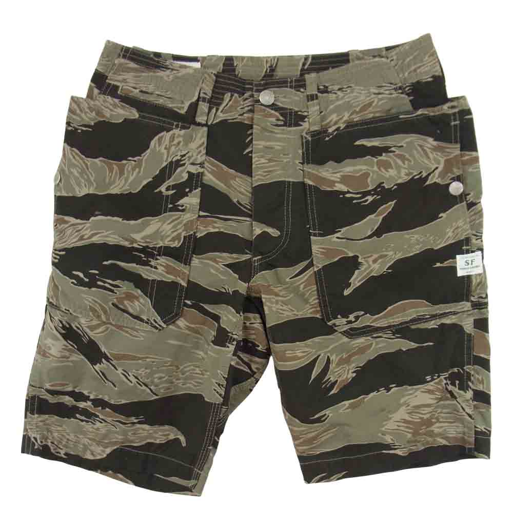 SASAFRAS ササフラス FALL LEAF SPRAYE PANTS 1/2 フォールリーフス?プレイヤーパンツ 1/2 ショーツ タイガーカモ カーキ系 S【美品】【中古】