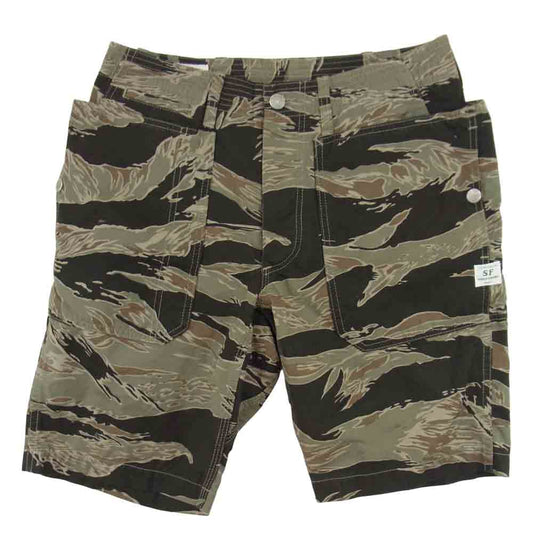 SASAFRAS ササフラス FALL LEAF SPRAYE PANTS 1/2 フォールリーフス?プレイヤーパンツ 1/2 ショーツ タイガーカモ カーキ系 S【美品】【中古】