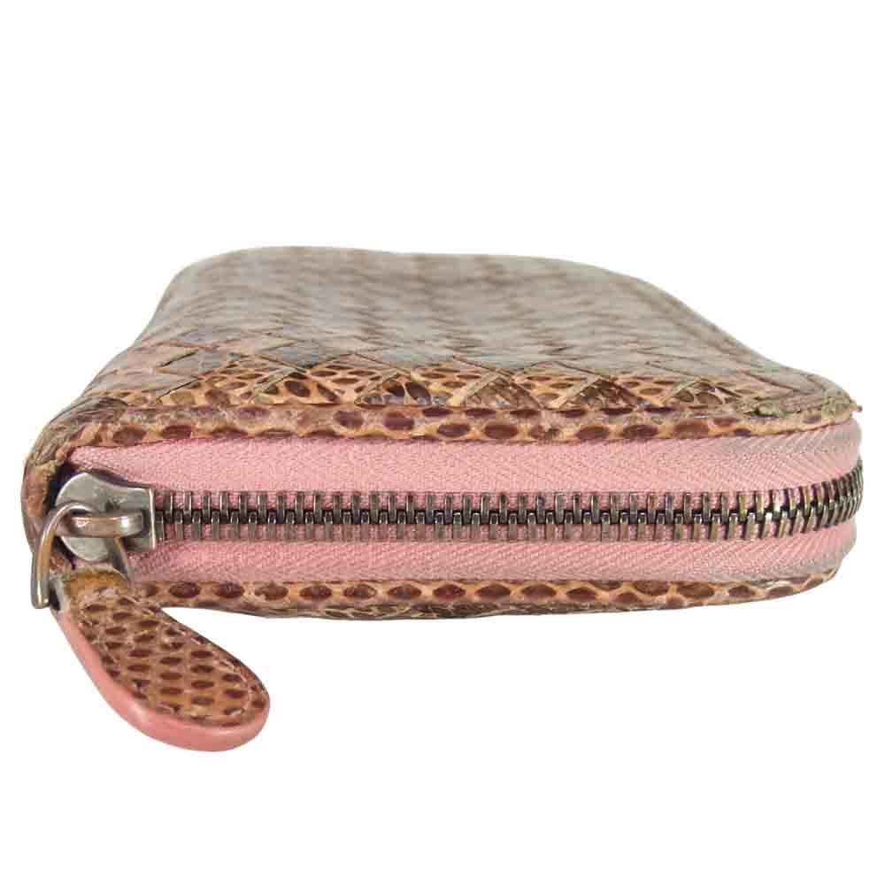 BOTTEGAVENETA ボッテガヴェネタ BO17314350 イントレチャート ラウンドジップ ウォレット 長財布 ピンクブラウン系【中古】