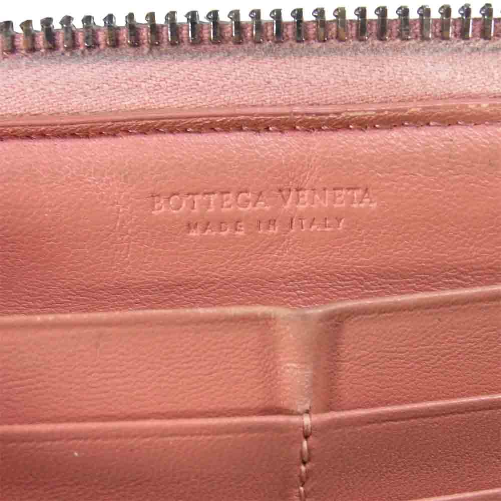 BOTTEGAVENETA ボッテガヴェネタ BO17314350 イントレチャート ラウンドジップ ウォレット 長財布 ピンクブラウン系【中古】