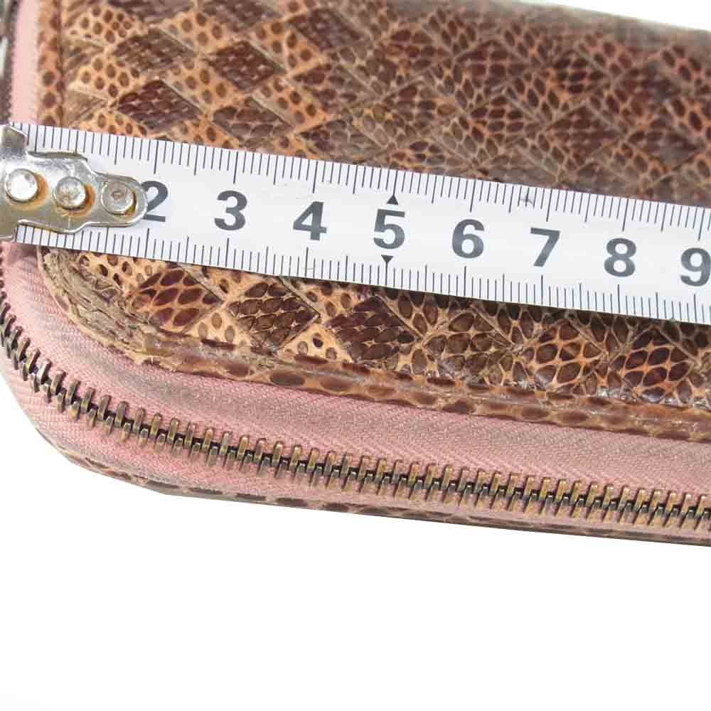BOTTEGAVENETA ボッテガヴェネタ BO17314350 イントレチャート ラウンドジップ ウォレット 長財布 ピンクブラウン系【中古】