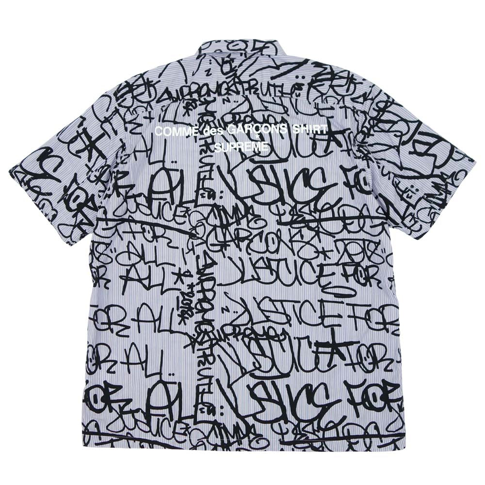 Supreme シュプリーム 18AW × Comme des Garcons SHIRT コムデギャルソン シャツ 18AW Graphic S/S Shirt グラフィック 半袖 ジップ シャツ ライトブルー系 柄 L【極上美品】【中古】