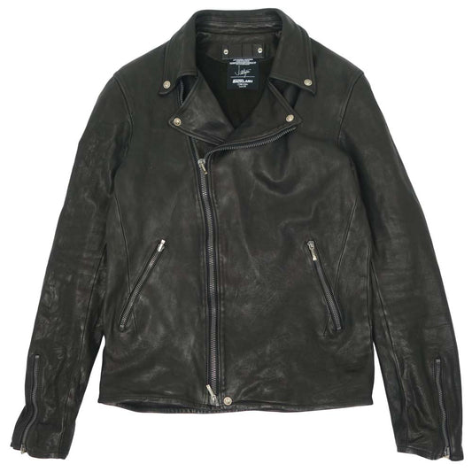 ISAMUKATAYAMA BACKLASH イサムカタヤマバックラッシュ T-005 the line Cow Leather Kangaroo Silver 925 ザ ライン イタリアンカーフ 下地製品染め ダブル ライダース ジャケット ブラック系 XXL【中古】