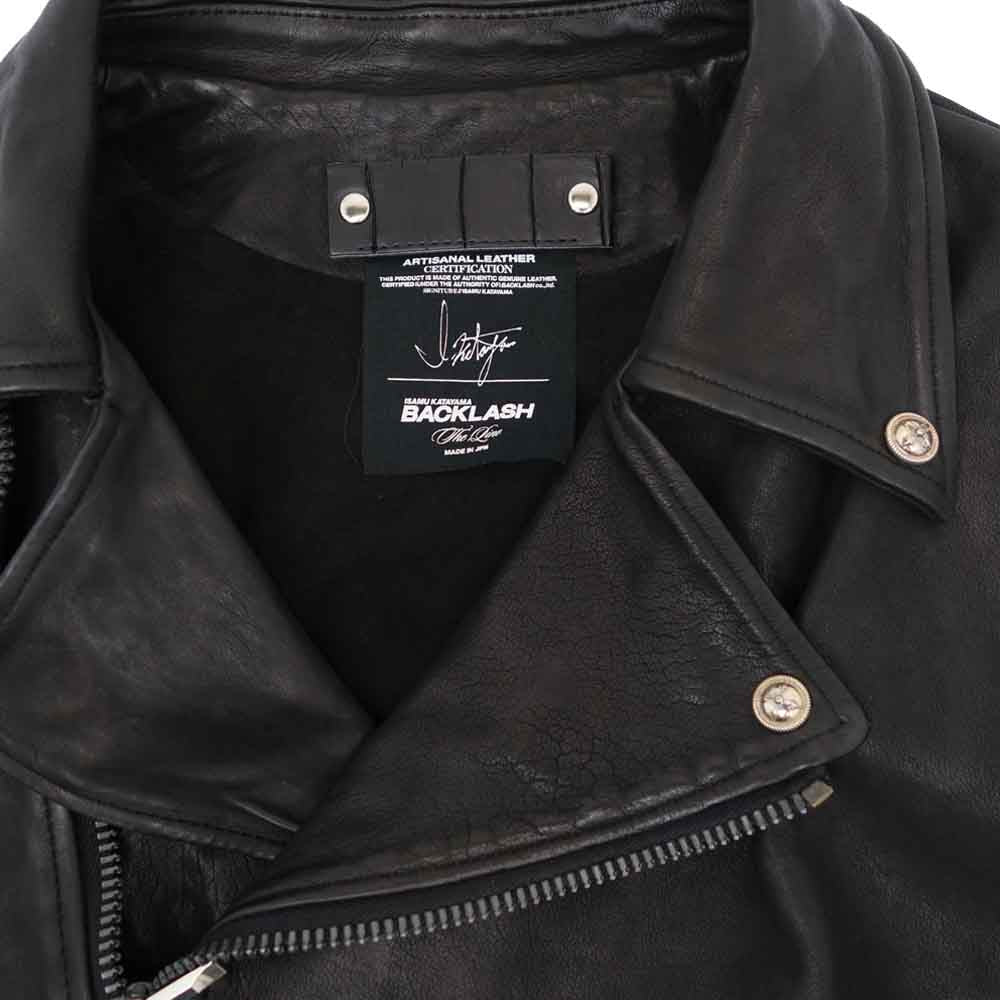 ISAMUKATAYAMA BACKLASH イサムカタヤマバックラッシュ T-005 the line Cow Leather Kangaroo Silver 925 ザ ライン イタリアンカーフ 下地製品染め ダブル ライダース ジャケット ブラック系 XXL【中古】