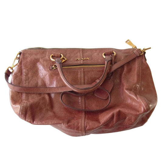 PRADA プラダ BL0606 VITELLO SHINE レザー ハンド ショルダー バッグ ブラウン系【中古】