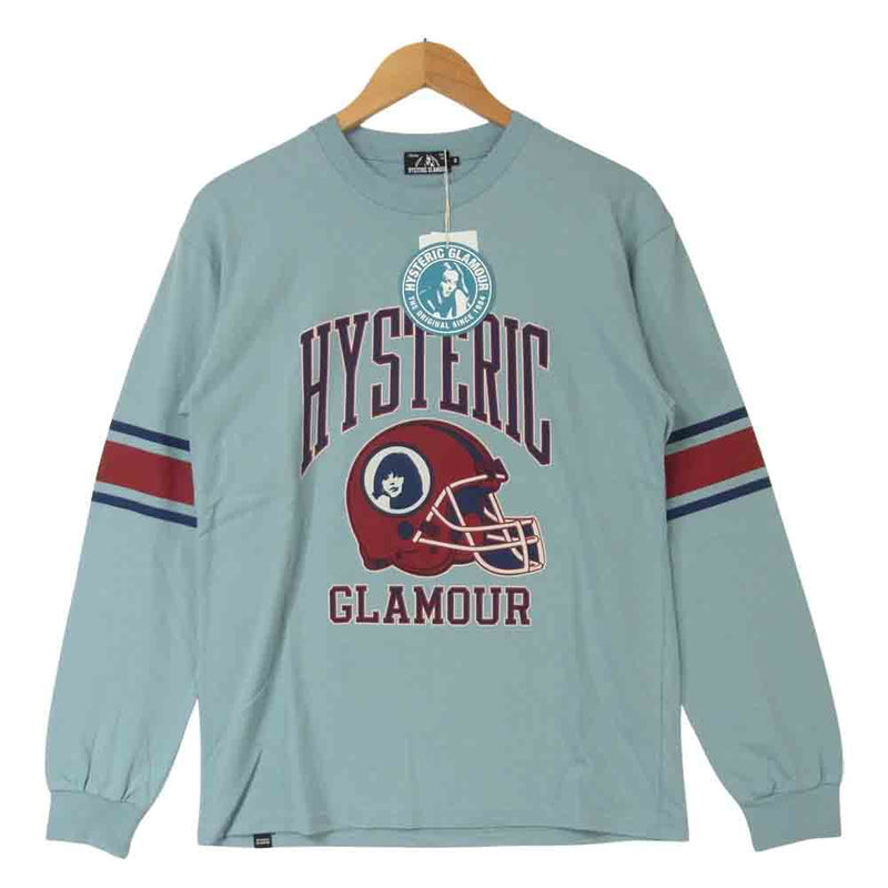 HYSTERIC GLAMOUR ヒステリックグラマー 02203CL05 HGFL 長袖 Tシャツ コットン 日本製 ライトブルー系 S【新古品】【未使用】【中古】