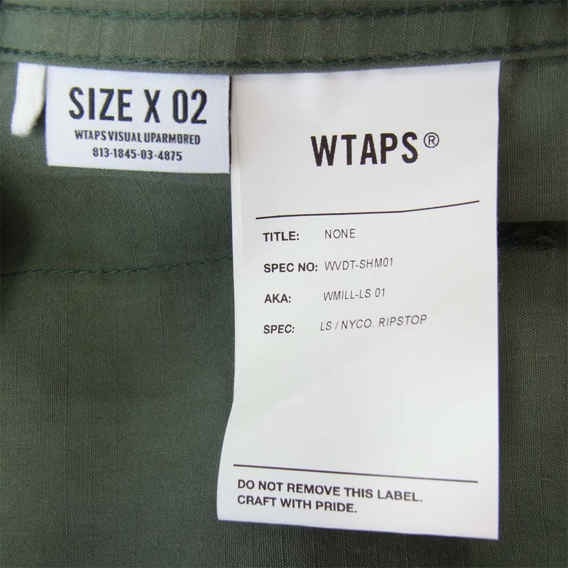 WTAPS ダブルタップス 19AW WVDT-SHM01 RIPSTOP SHIRT L/S NYCO リップストップ ミリタリーシャツ ジャケット カーキ系 2【美品】【中古】