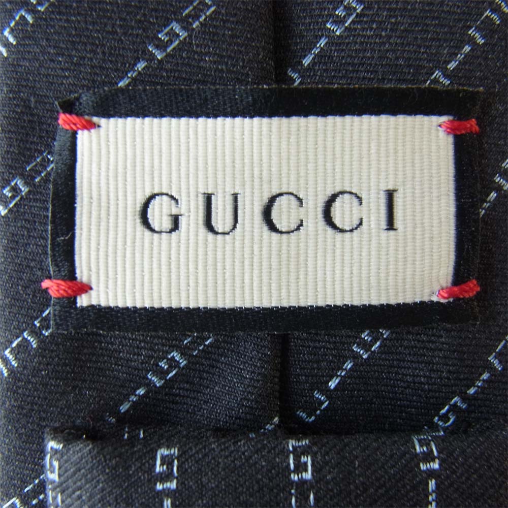GUCCI グッチ 国内正規品 ロゴストライプ レジメンタル ネクタイ チャコール系【美品】【中古】