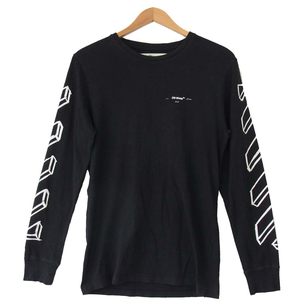 OFF-WHITE オフホワイト 18AW OMAB001E18185024 国内正規品 DIAG 3D LINE ダイアゴナ バックアロー プリント 長袖 Tシャツ ブラック系 S【中古】