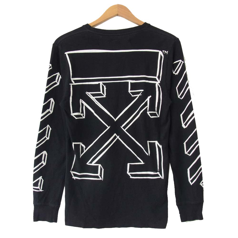 OFF-WHITE オフホワイト 18AW OMAB001E18185024 国内正規品 DIAG 3D LINE ダイアゴナ バックアロー プリント 長袖 Tシャツ ブラック系 S【中古】