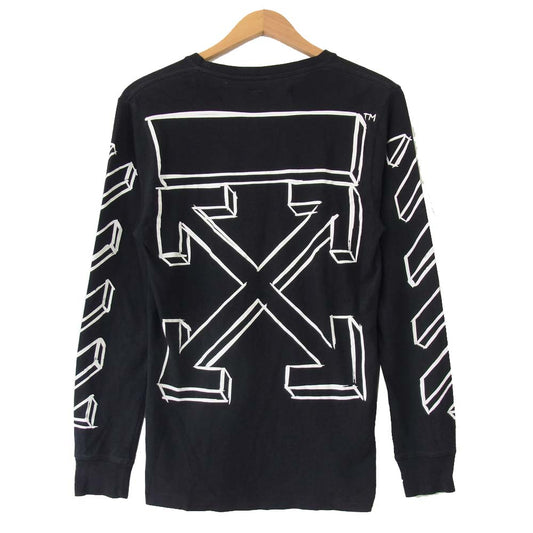 OFF-WHITE オフホワイト 18AW OMAB001E18185024 国内正規品 DIAG 3D LINE ダイアゴナ バックアロー プリント 長袖 Tシャツ ブラック系 S【中古】