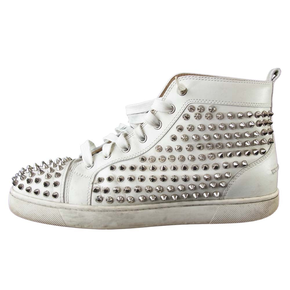 Christian Louboutin クリスチャンルブタン LOUIS FLAT SPIKES ハイカット スパイク スタッズ スニーカー ホワイト系 41.5【中古】