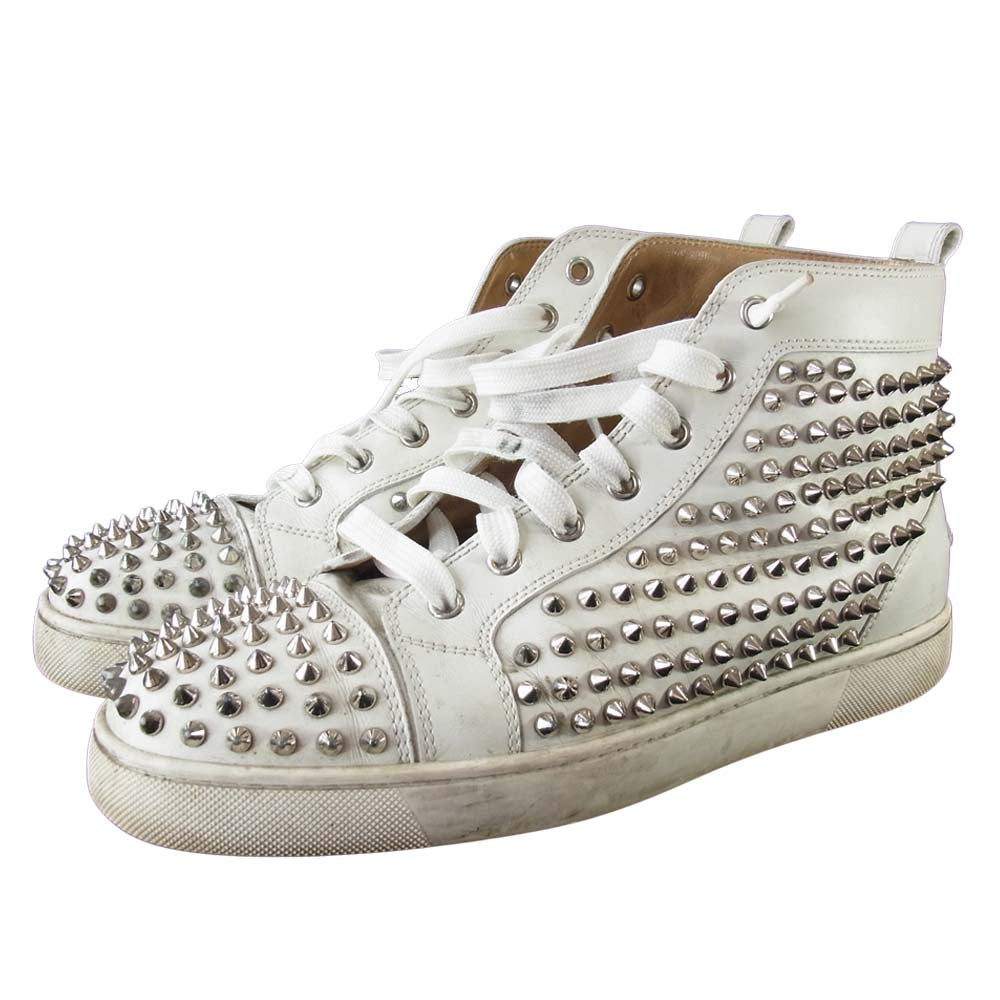 Christian Louboutin クリスチャンルブタン LOUIS FLAT SPIKES ハイカット スパイク スタッズ スニーカー ホワイト系 41.5【中古】