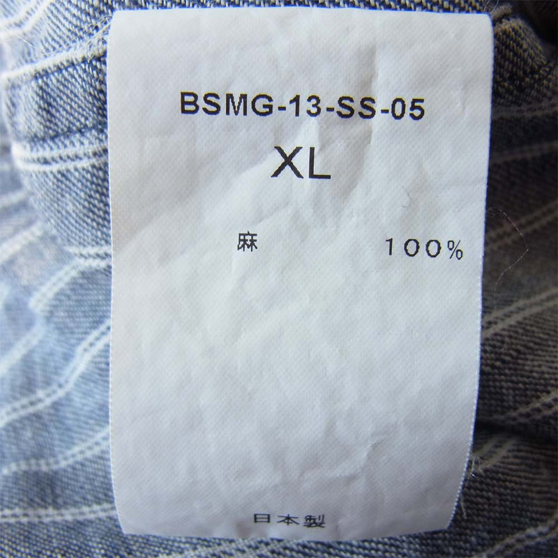 ブルオリジナル 13SS BSMG-13-SS-05 オープンカラー リネン ストライプ 半袖 シャツ インディゴブルー系 XL【中古】