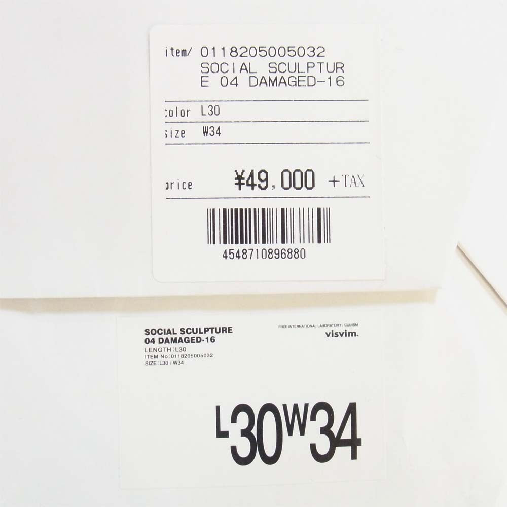 VISVIM ビズビム 17SS 0118205005032 SOCIAL SCULPTURE 04 DAMAGED-16 ダメージ加工 デニムパンツ インディゴブルー系 34【極上美品】【中古】