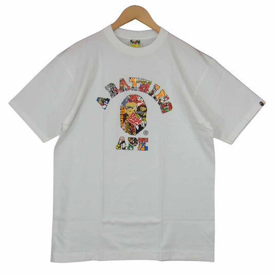 A BATHING APE アベイシングエイプ MTE-23001 プリント Tシャツ ホワイト系 L【極上美品】【中古】