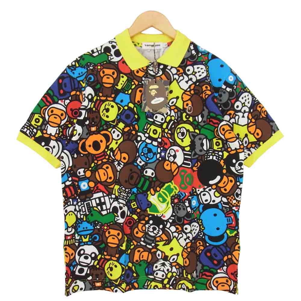 A BATHING APE アベイシングエイプ アニマル マイロ 総柄 ポロシャツ マルチカラー系 L【新古品】【未使用】【中古】