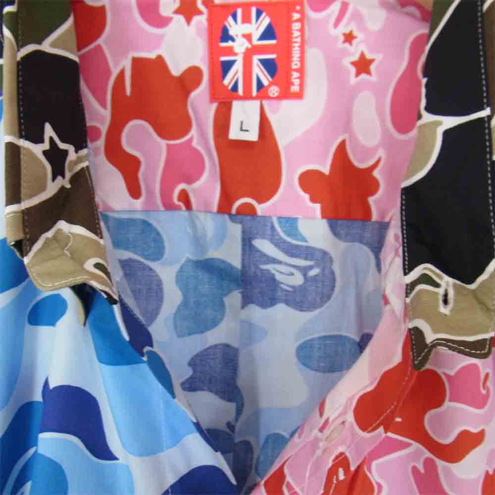 A BATHING APE アベイシングエイプ エイプカモ クレイジーパターン 迷彩 半袖 シャツ マルチカラー系 L【新古品】【未使用】【中古】