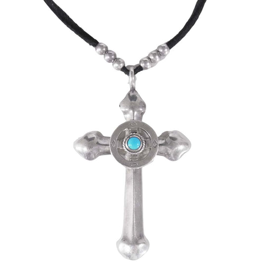 タディアンドキング ラージクロス レギュラー ホイール 銀縄 ターコイズ ネックレス シルバー系【中古】