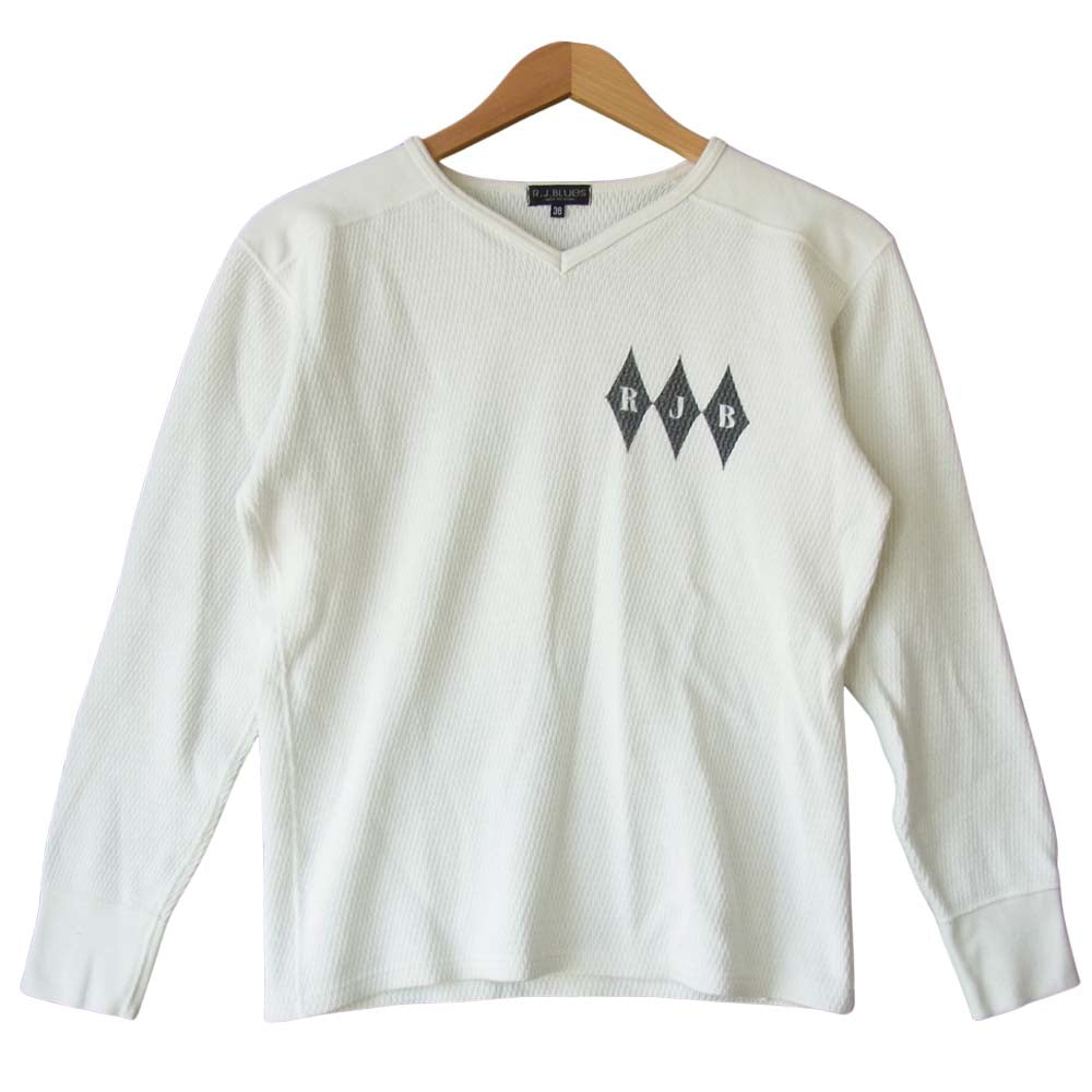 THE FLAT HEAD ザフラットヘッド RJB サーマル Vネック プリント ロングスリーブ Tシャツ ロンT ホワイト系 38【中古】
