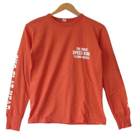 THE FLAT HEAD ザフラットヘッド プリント ロングスリーブ Tシャツ ロンT 朱色系 38【中古】