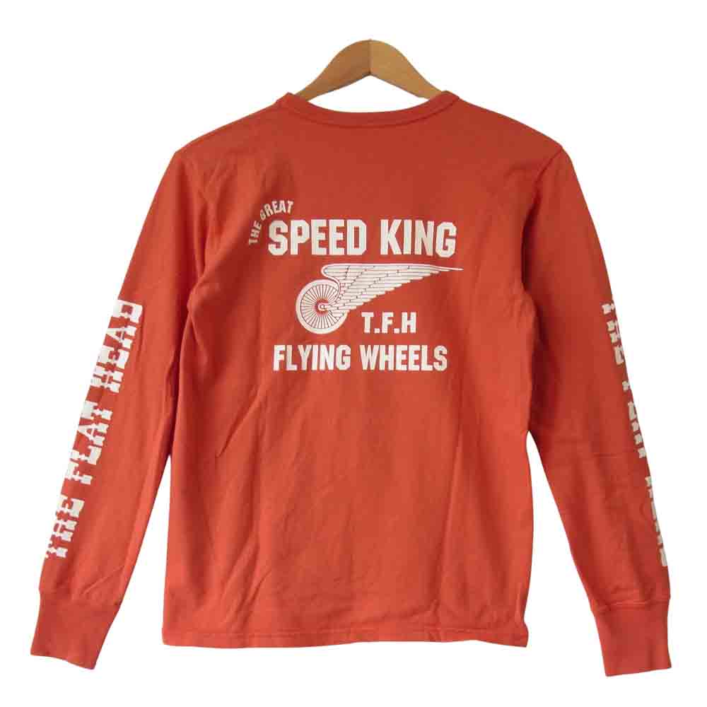 THE FLAT HEAD ザフラットヘッド プリント ロングスリーブ Tシャツ ロンT 朱色系 38【中古】