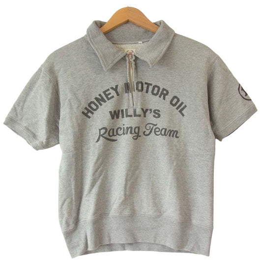 THE FLAT HEAD ザフラットヘッド GLORY PARK 衿付き ハーフジップ プリント 半袖 グレー系 38【中古】