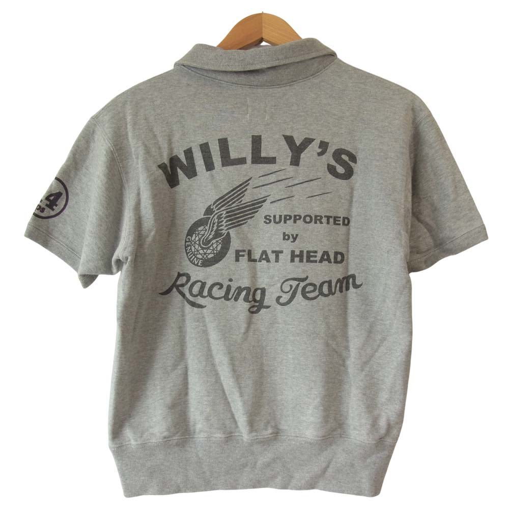 THE FLAT HEAD ザフラットヘッド GLORY PARK 衿付き ハーフジップ プリント 半袖 グレー系 38【中古】