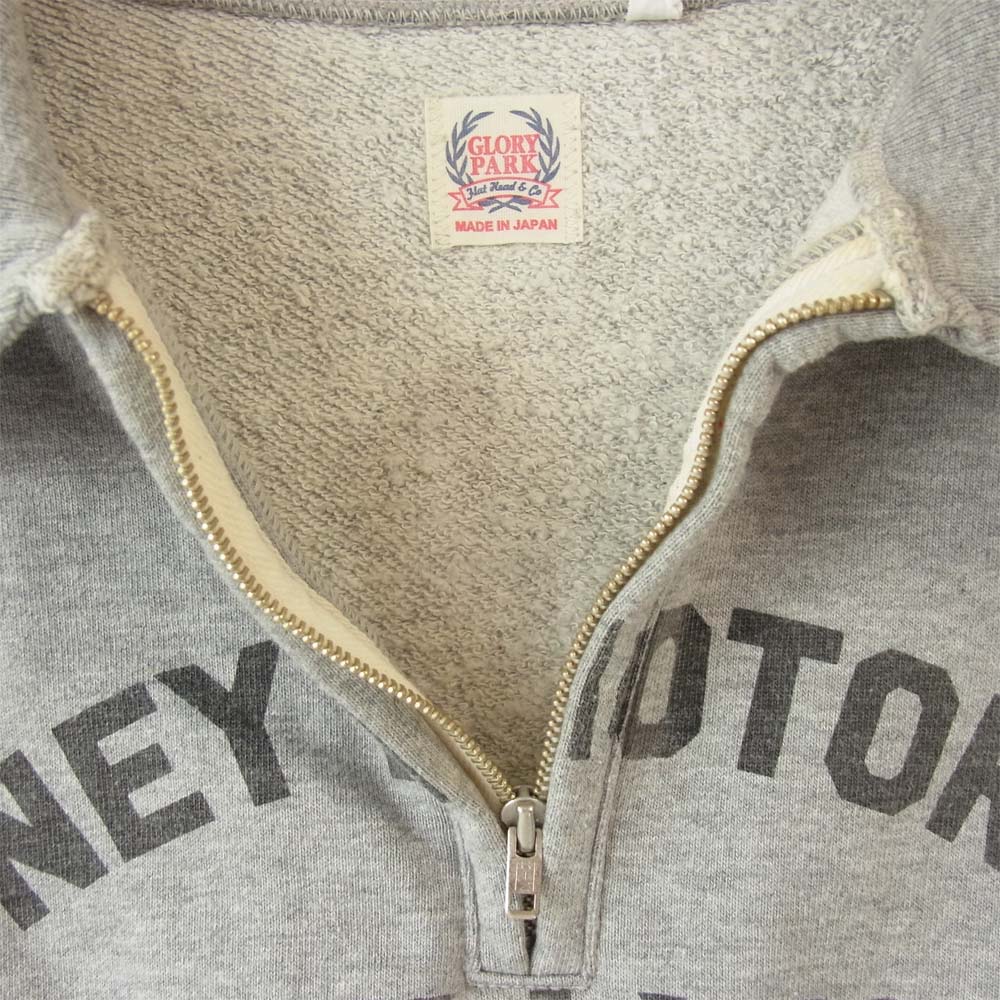 THE FLAT HEAD ザフラットヘッド GLORY PARK 衿付き ハーフジップ プリント 半袖 グレー系 38【中古】