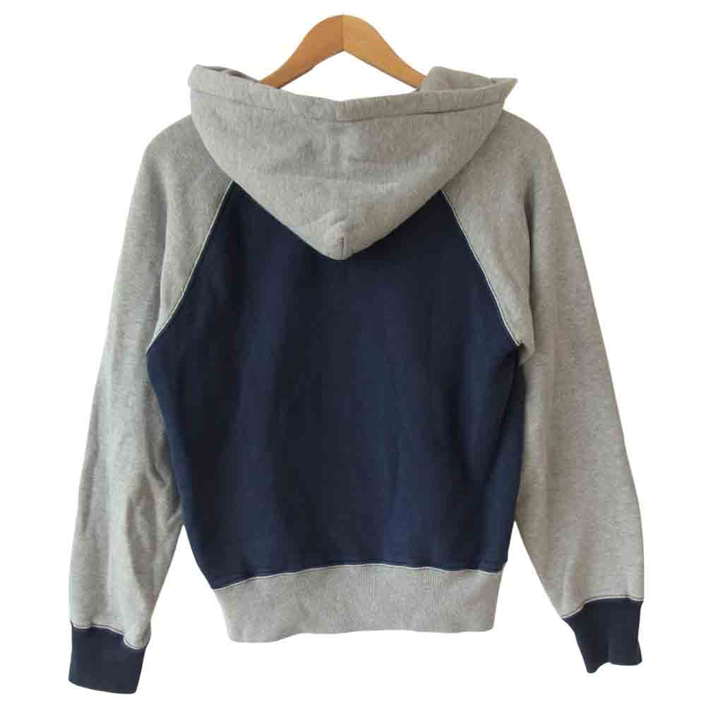 THE FLAT HEAD ザフラットヘッド GLORY PARK 後付け フード プリント スウェット グレー系×ネイビー系 38【中古】