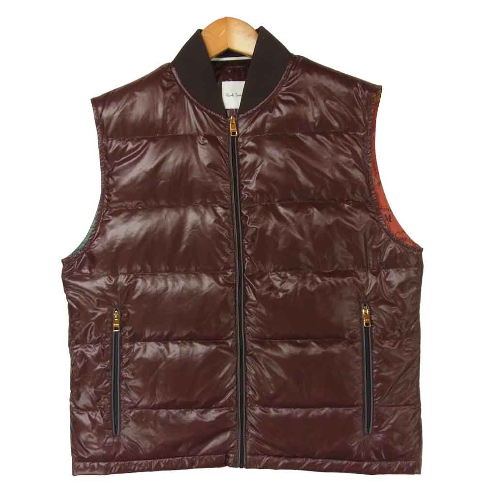 Paul Smith ポール・スミス 裏地マップ ダウン ベスト ナイロン ベトナム製 ブラウン系 M【中古】