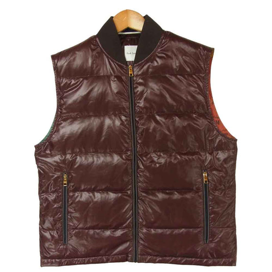 Paul Smith ポール・スミス 裏地マップ ダウン ベスト ナイロン ベトナム製 ブラウン系 M【中古】