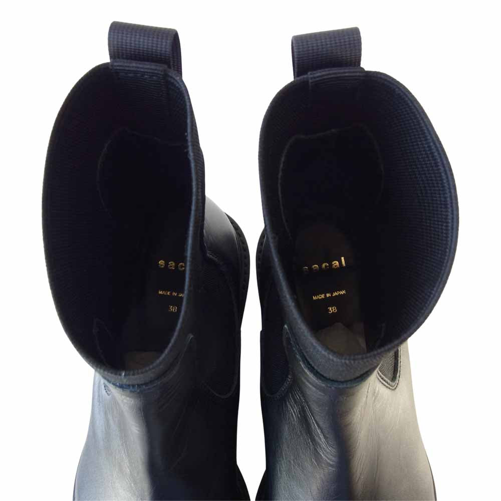Sacai サカイ 19-04791 COWHIDE Chelsea Boots カウハイド チェルシー ブーツ ブラック系 38【新古品】【未使用】【中古】