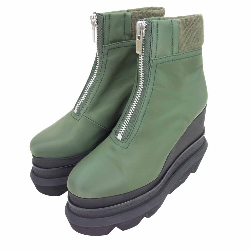 Sacai サカイ 21-05620 Nylon Twill Short Wedge Boots ナイロン ツイル ショート ウエッジ ブーツ カーキ系 38【新古品】【未使用】【中古】
