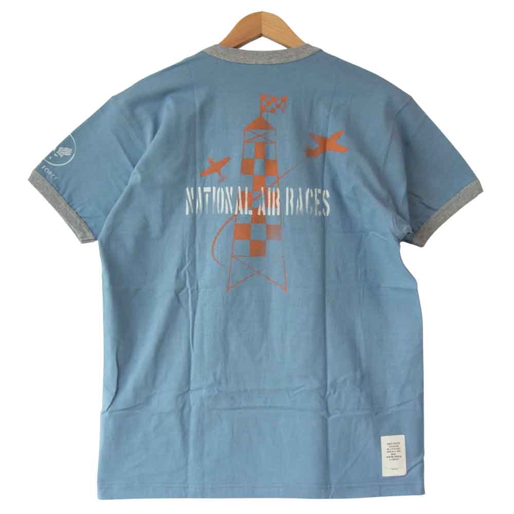 TOY'S McCOY トイズマッコイ KEEP 'EM FLYING 前Vガゼット マイティー エース フロント プリント ミリタリー Tシャツ ブルー系 XL【美品】【中古】