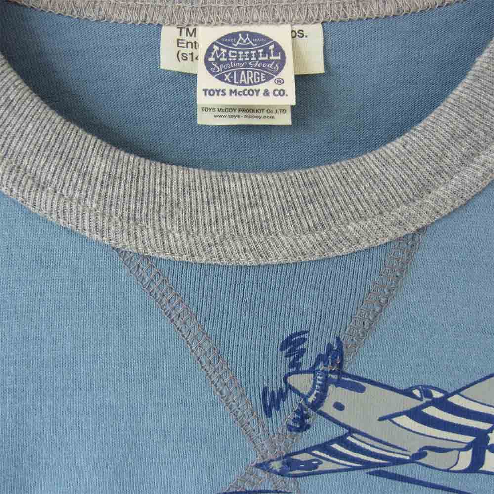 TOY'S McCOY トイズマッコイ KEEP 'EM FLYING 前Vガゼット マイティー エース フロント プリント ミリタリー Tシャツ ブルー系 XL【美品】【中古】