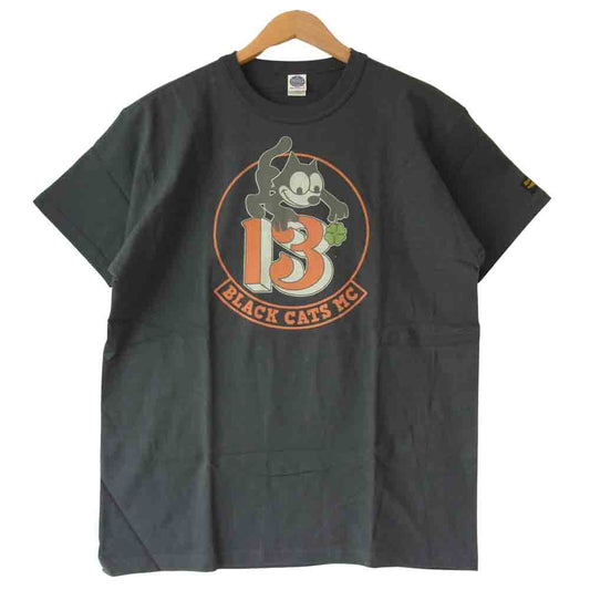 TOY'S McCOY トイズマッコイ BLACK CATS MC CLOVE フィリックス プリント ミニタリー Tシャツ チャコール系 XL【美品】【中古】