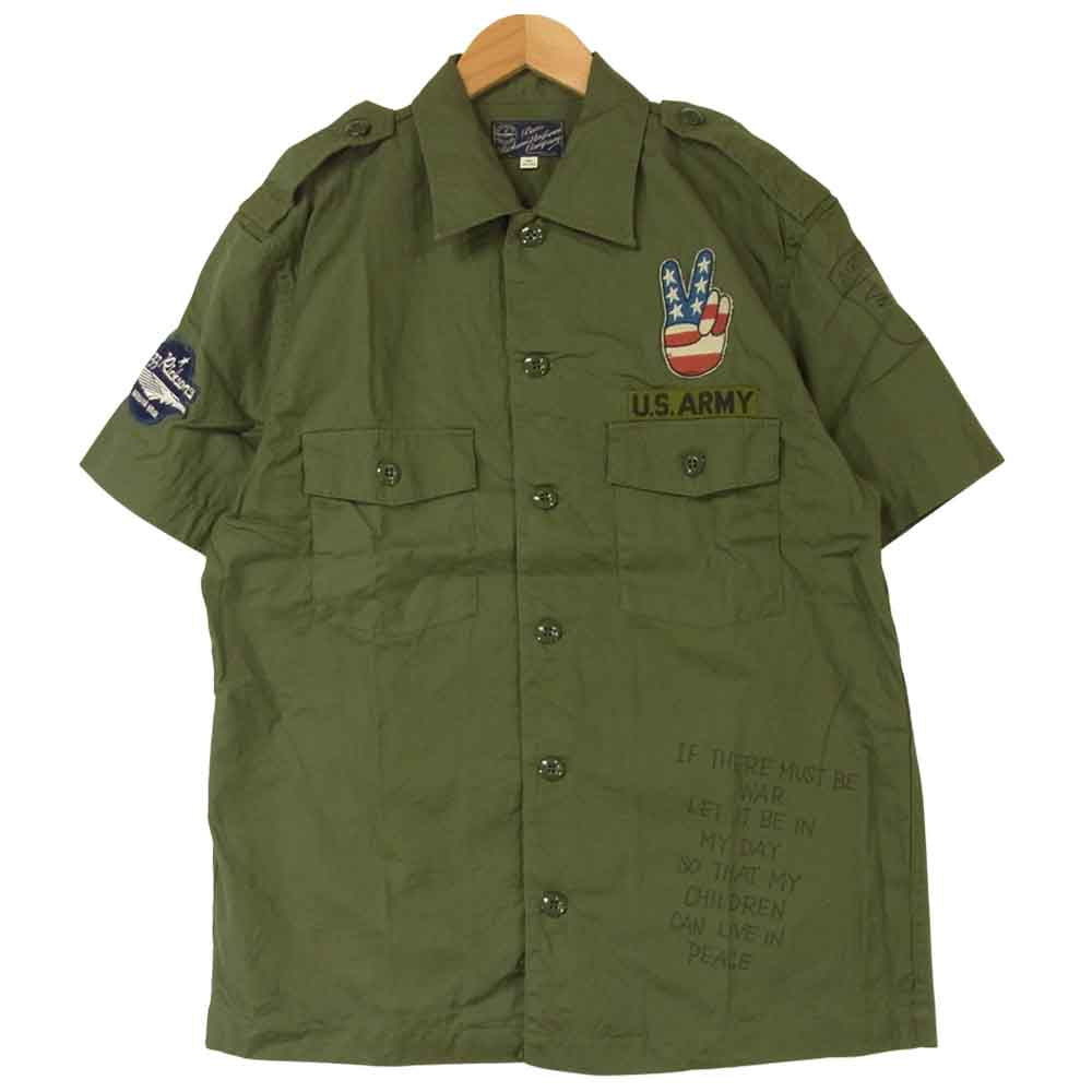 Buzz Rickson's バズリクソンズ BR37023 スヌーピー SNOOPY Vietnam SHIRT 民間モデル ベトナム ユーティリティー 半袖 シャツ カーキ系 17-17.5【美品】【中古】