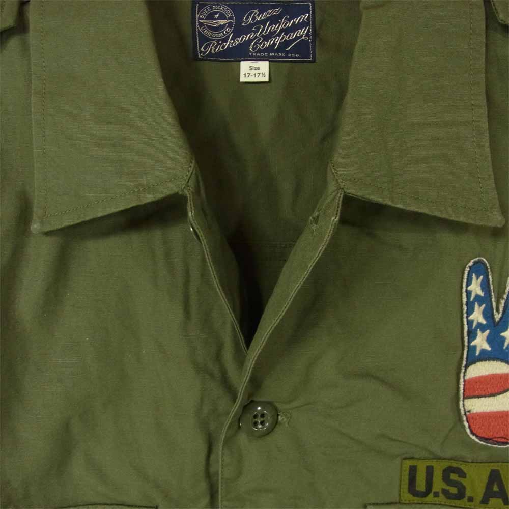 Buzz Rickson's バズリクソンズ BR37023 スヌーピー SNOOPY Vietnam SHIRT 民間モデル ベトナム ユーティリティー 半袖 シャツ カーキ系 17-17.5【美品】【中古】