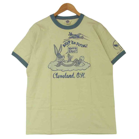 TOY'S McCOY トイズマッコイ TMC1405 NATIONAL AIR RACES 前Vガゼット バッグスバニー プリント ミリタリー 半袖 Tシャツ グレイッシュベージュ系 XL【美品】【中古】