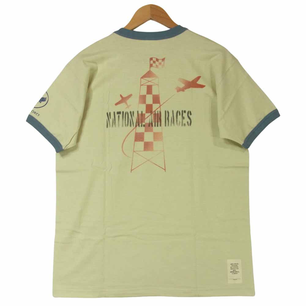 TOY'S McCOY トイズマッコイ TMC1405 NATIONAL AIR RACES 前Vガゼット バッグスバニー プリント ミリタリー 半袖 Tシャツ グレイッシュベージュ系 XL【美品】【中古】