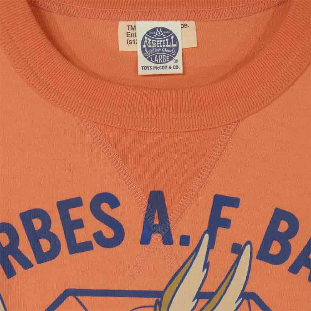 TOY'S McCOY トイズマッコイ TMC1307 FORBES A.F.BASE 前Vガゼット ワイリーコヨーテ プリント ミリタリー 半袖 Tシャツ ピンクオレンジ系 L【美品】【中古】