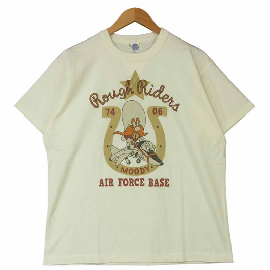 TOY'S McCOY トイズマッコイ TMC1304 Rough Riders 前Vガゼット WARNER BROS ワーナーブラザーズ プリント ミリタリー 半袖 Tシャツ オフホワイト系 L【美品】【中古】